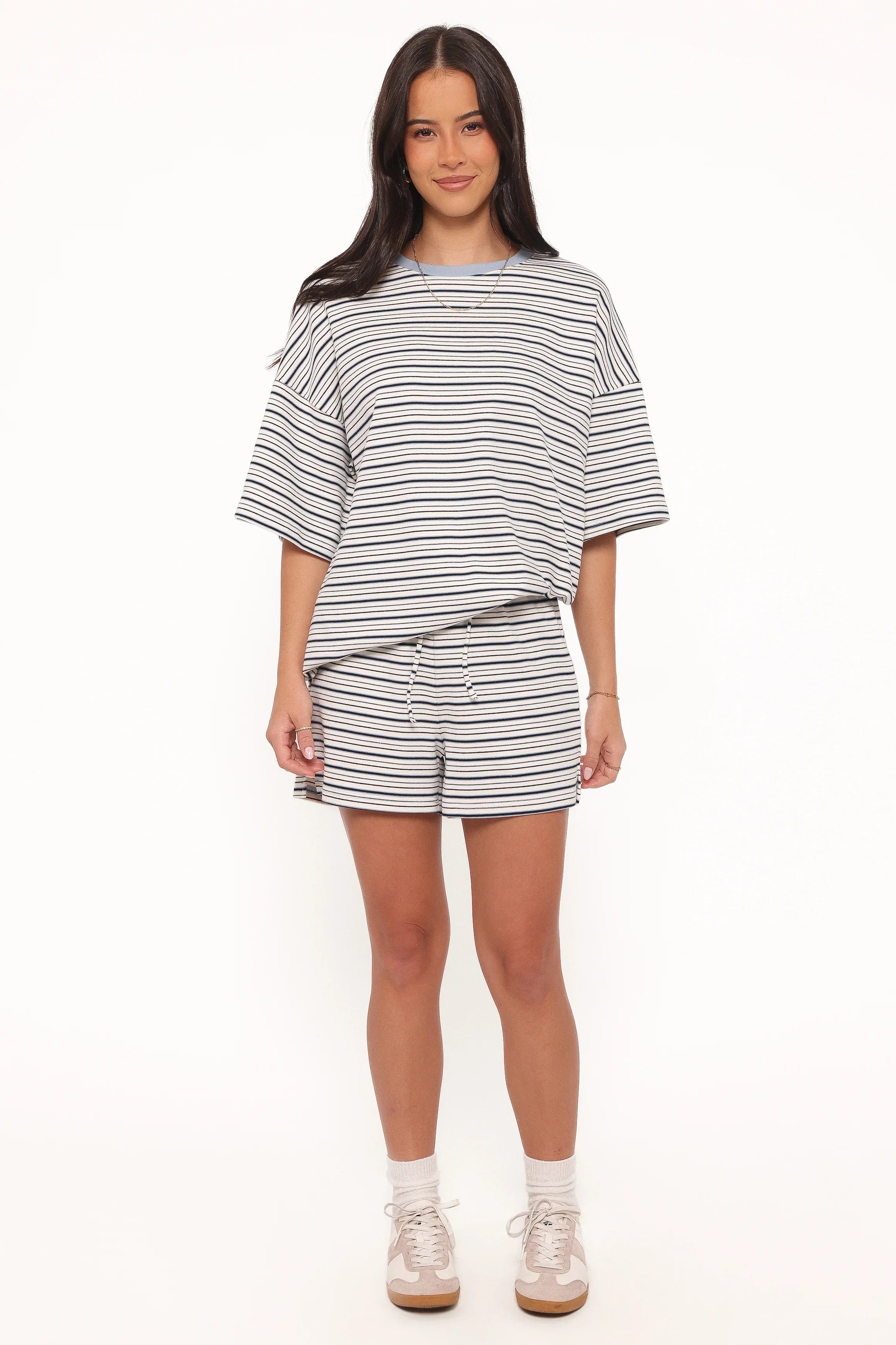 Hellen Stripe Short Set Blue Cream Stripe
