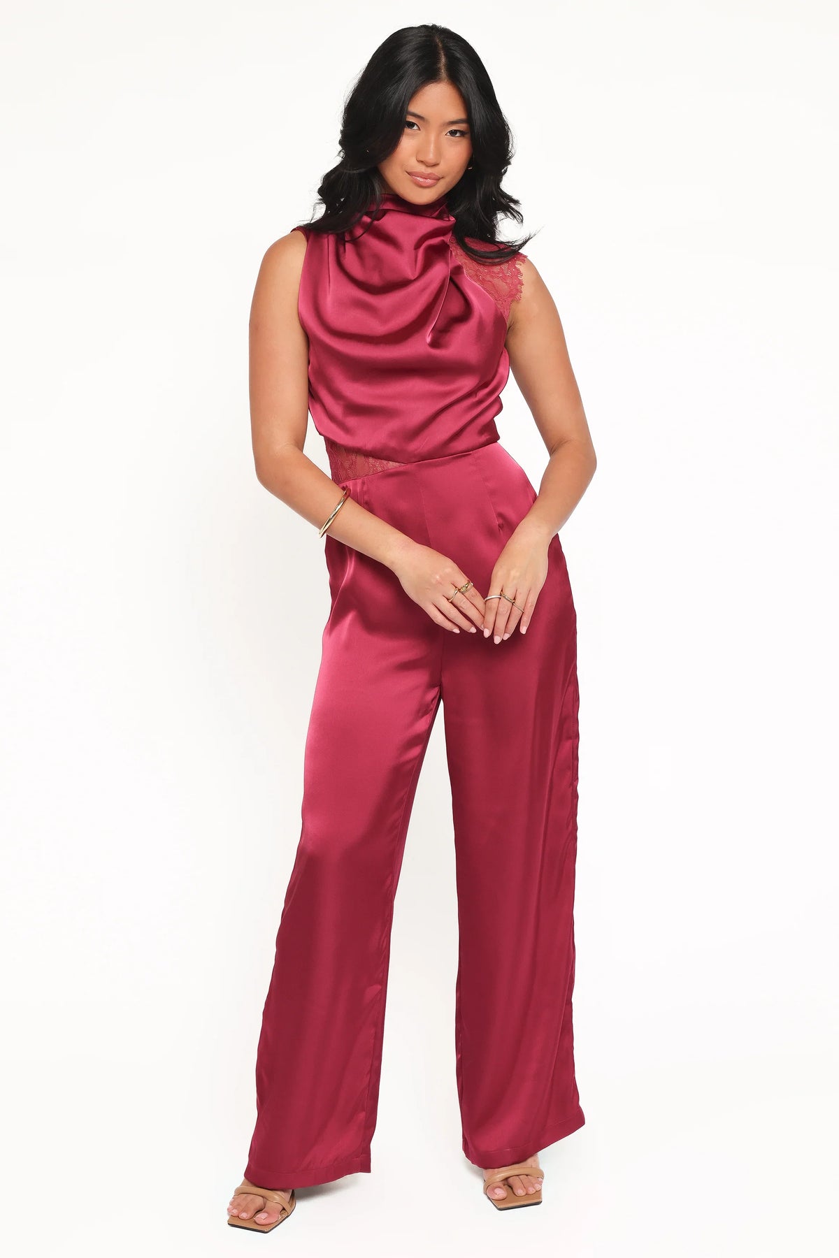 Brinley One Shoulder Jumpsuit Berry