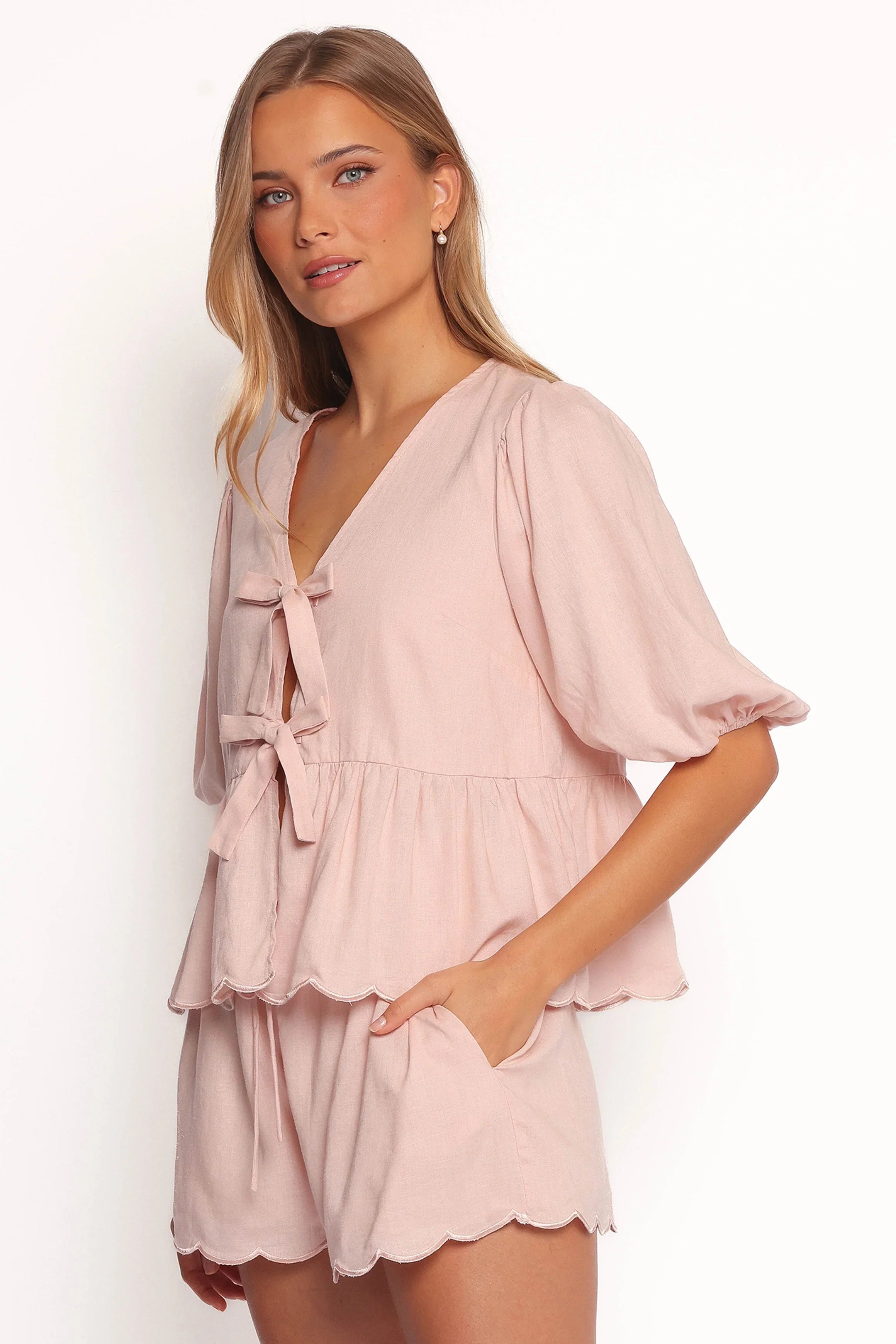 Zarie Scalloped Short Set Light Pink