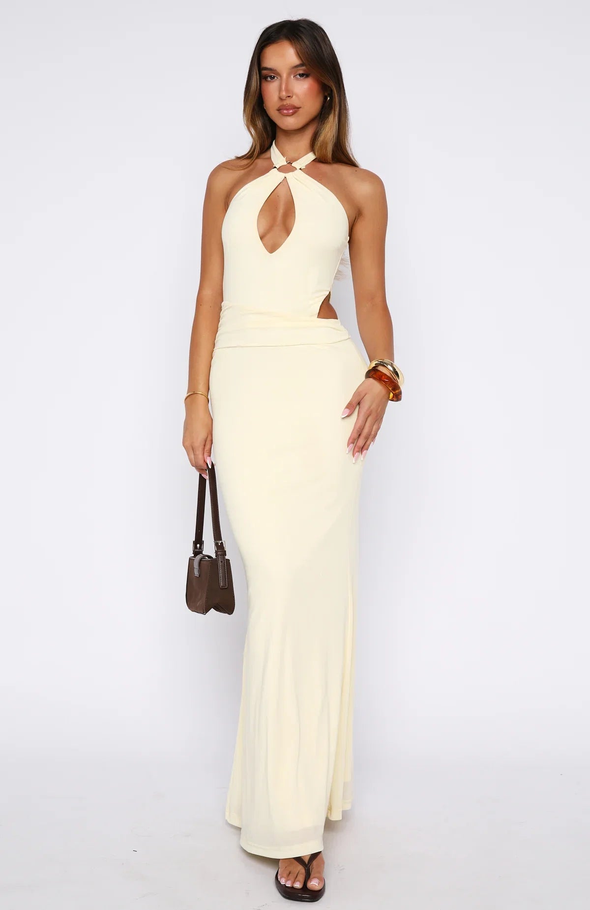 Beautiful Inside Out Halter Maxi Dress Lemon