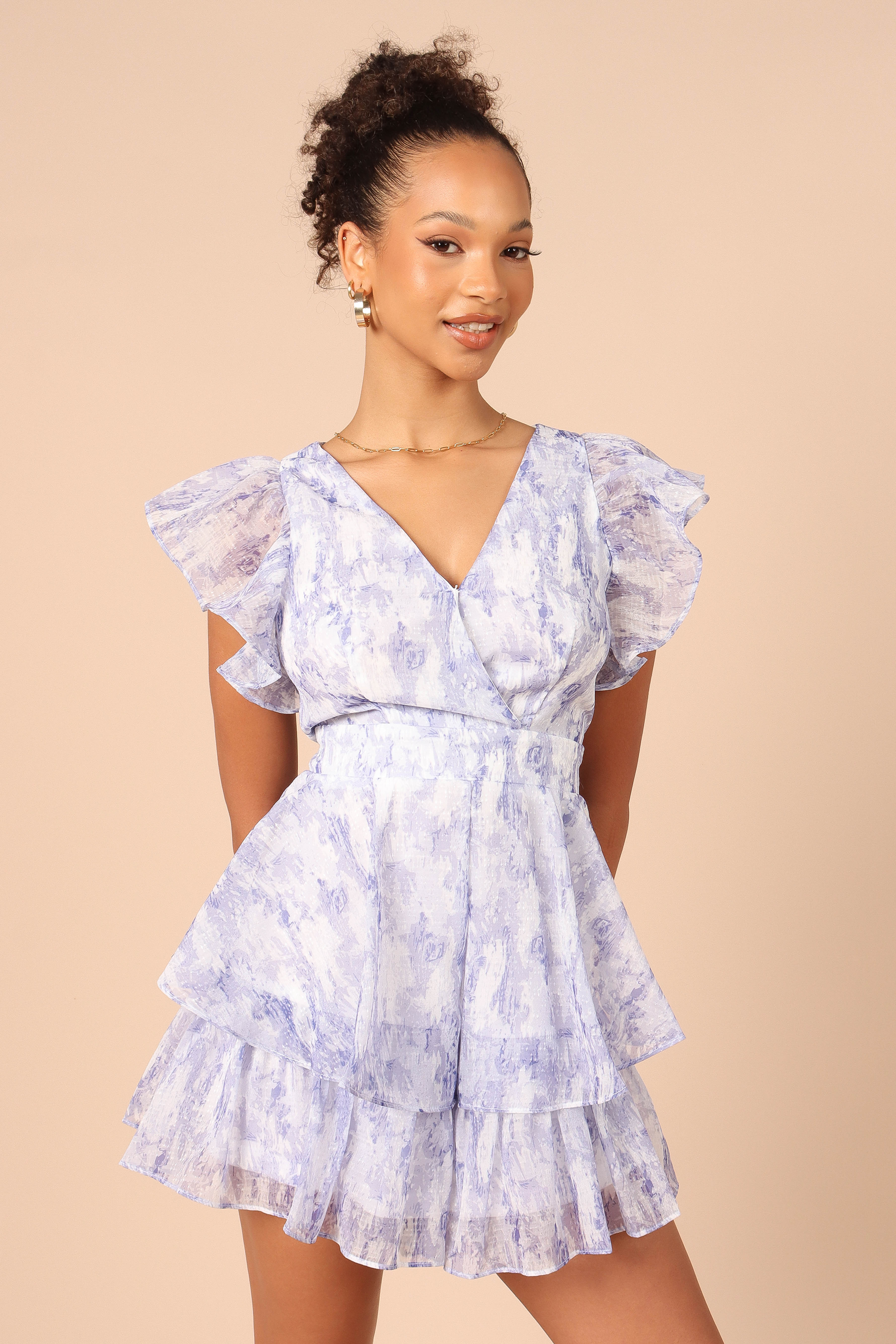 Rosalita Frill Sleeve Romper Lilac