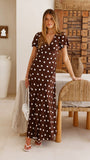 Rayne Maxi Dress Brown White Polka