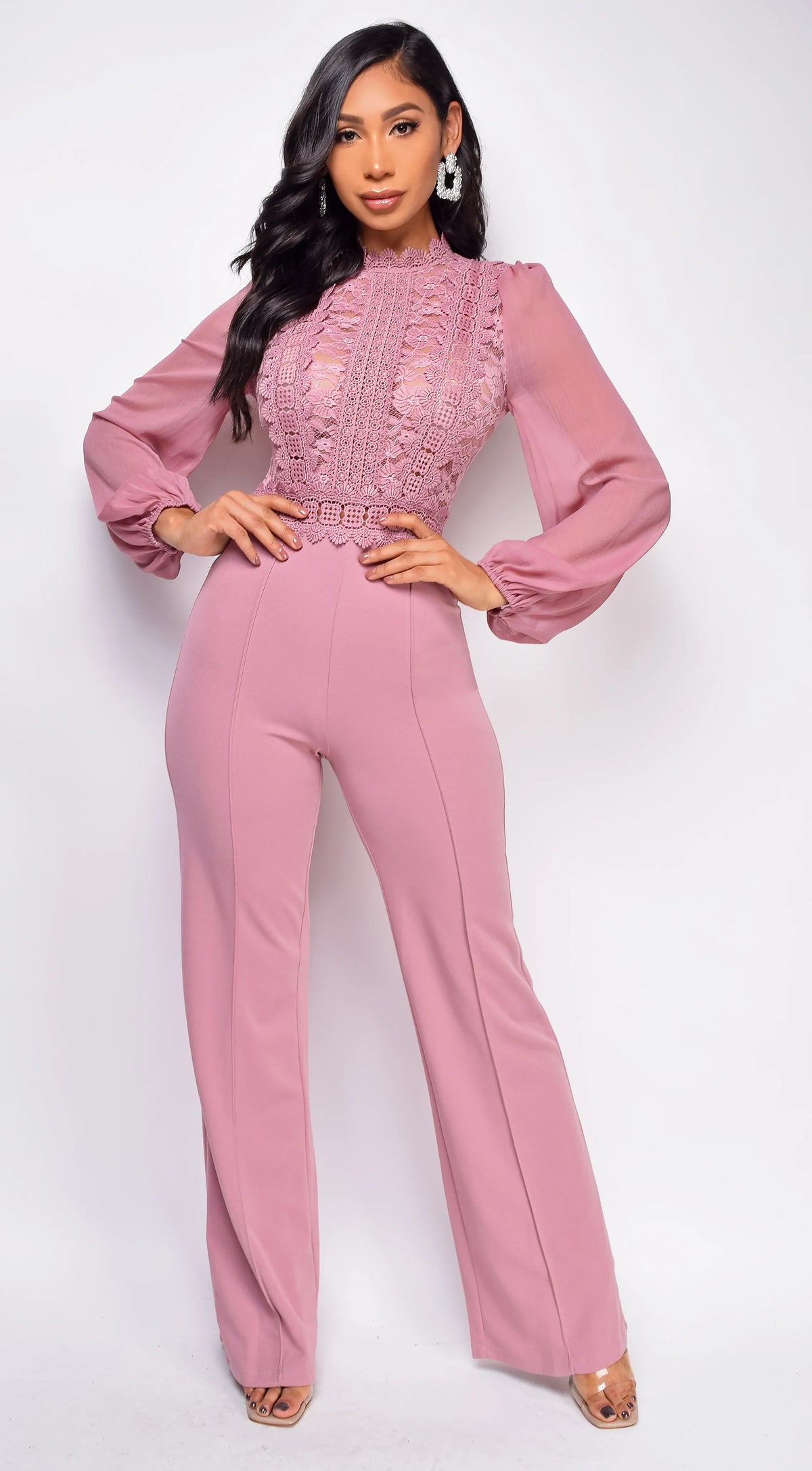 Nerine Crochet Lace Mesh Jumpsuit Pink