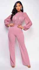 Nerine Crochet Lace Mesh Jumpsuit Pink