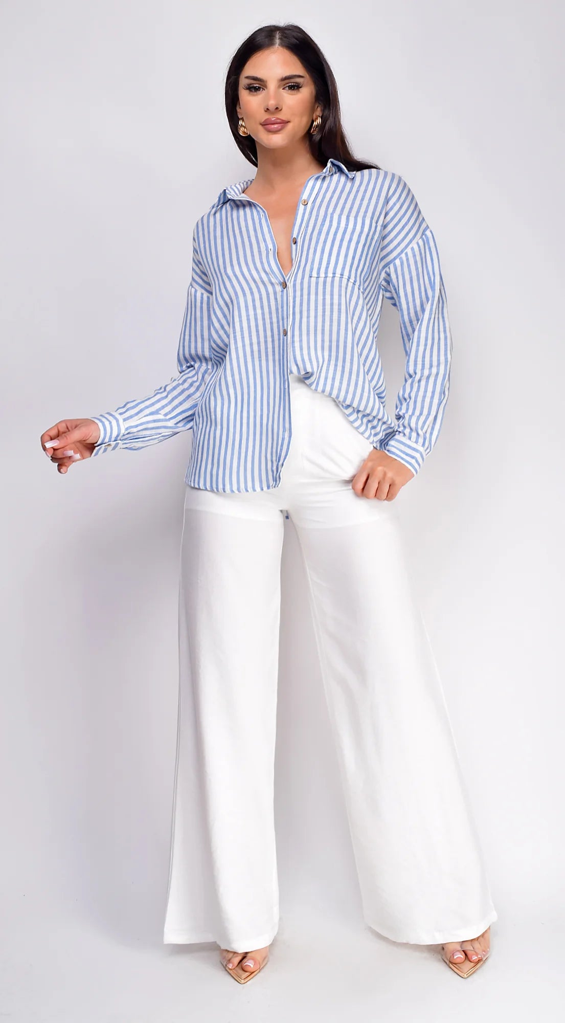Drew Crinkle Wide Leg Pants White