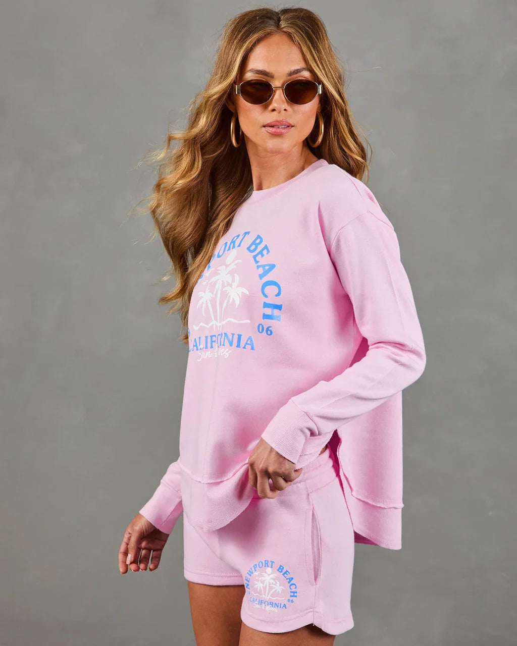 Newport Beach Babe Knit Fleece Graphic Sweatshirt