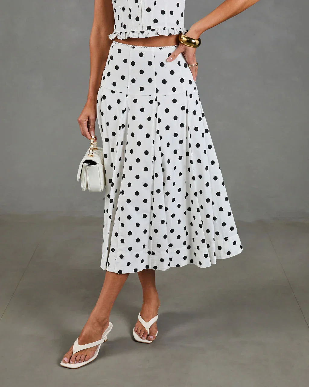 Spotted Dream Polka Dot Linen Blend Midi Skirt