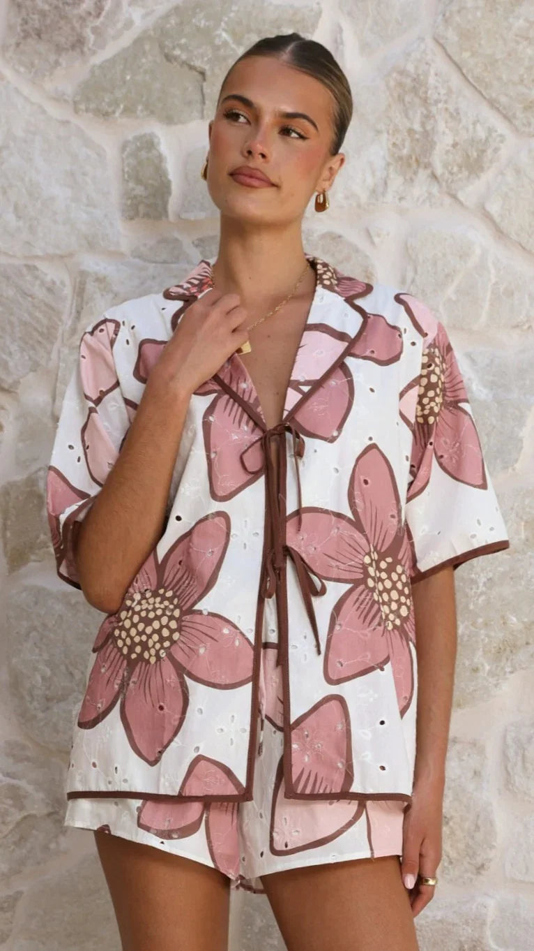 Eloise Eyelet Top Botanic Pink Print