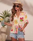 Vacay Breeze Tropical Print Button Down Top