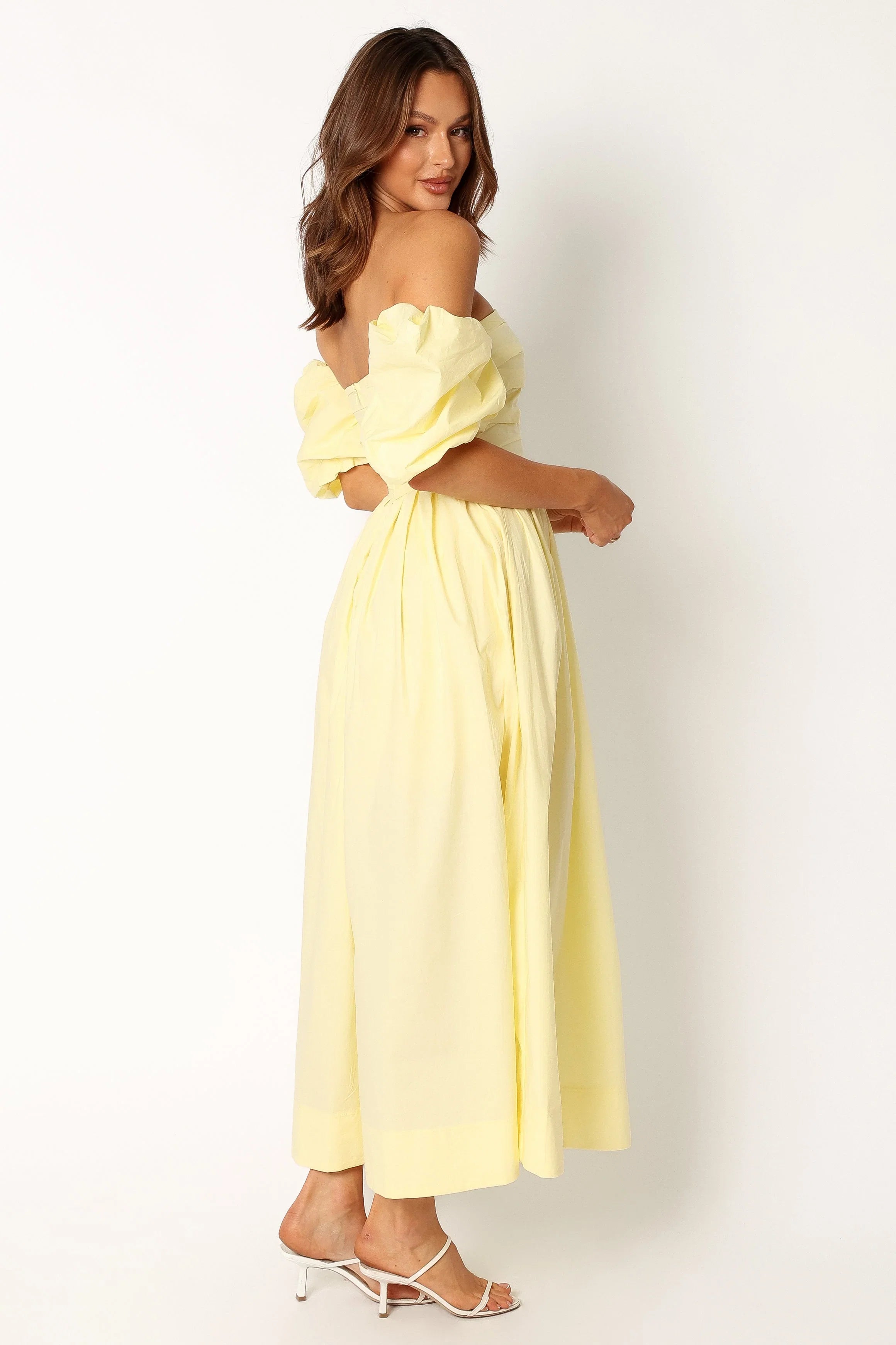 Solana Off Shoulder Midi Dress Yellow