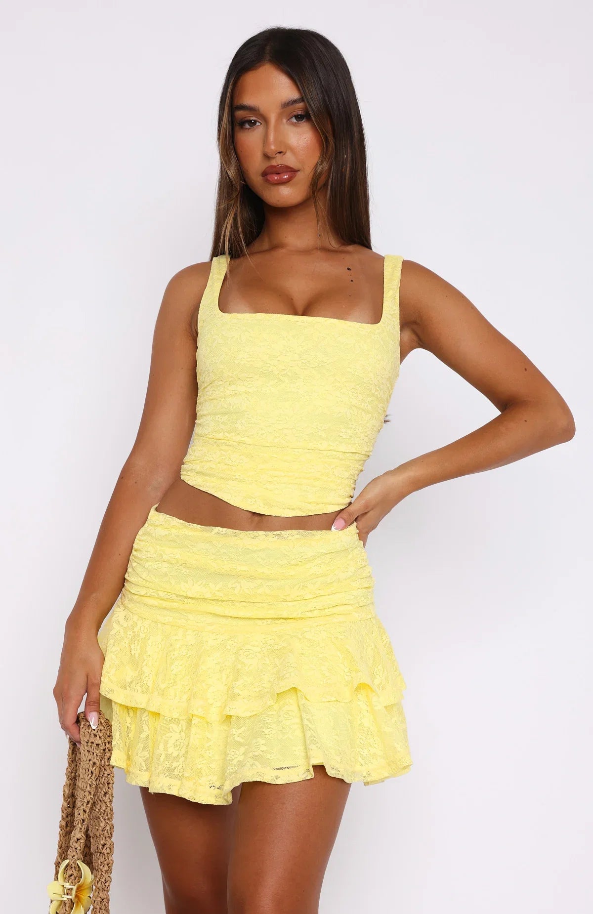 Lets Have Some Fun Lace Mini Skirt Lemon