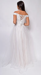 Nicole Sweetheart Neckline A Line Lace Off Shoulder Layered Tulle Skirt Bridal Gown