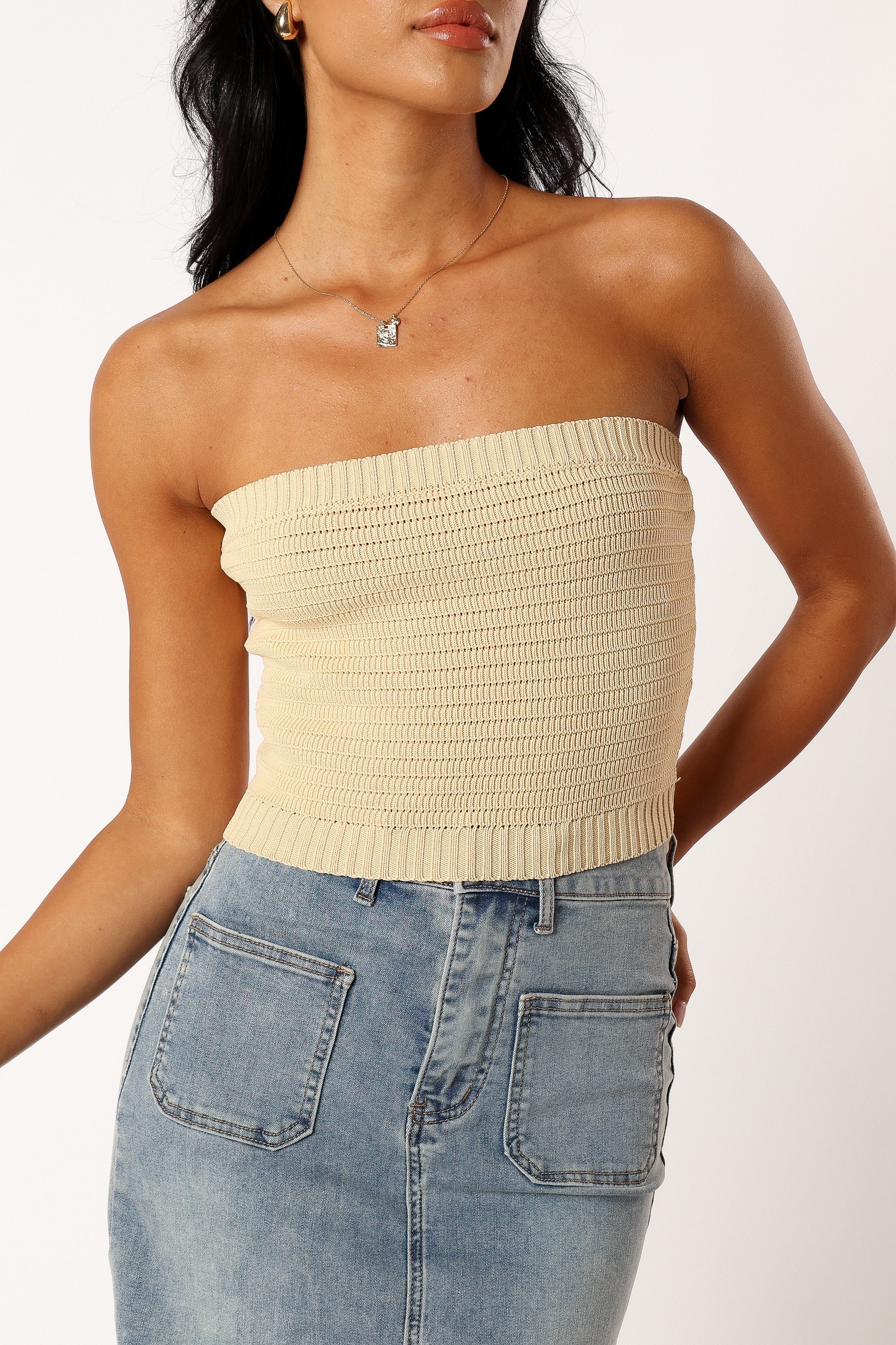 Zia Strapless Knit Top Lemon