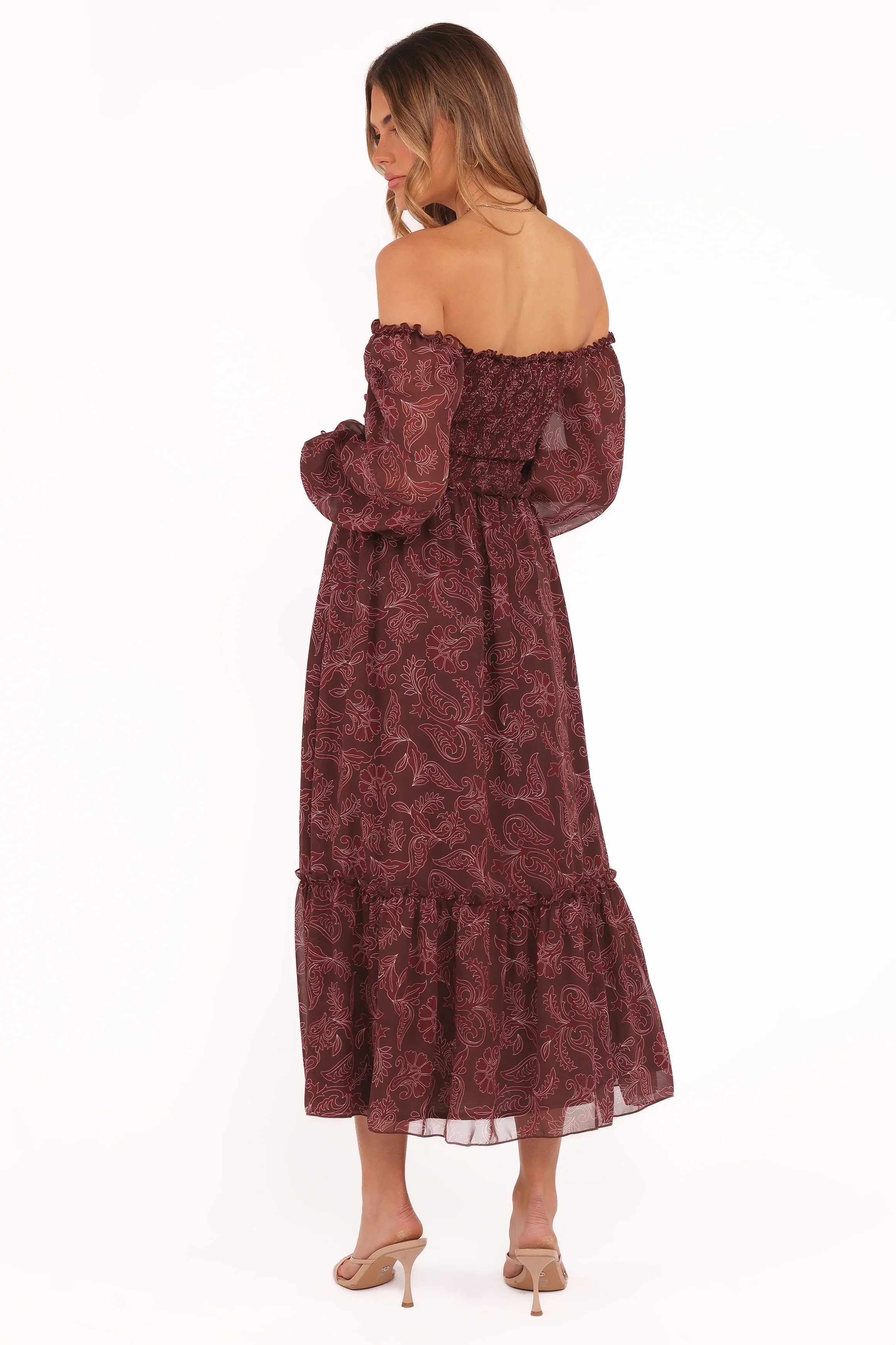 Keziah Long Sleeve Maxi Dress Burgundy Paisley