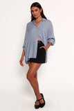 Rixo Button Down Top Blue Stripe