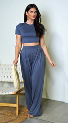 Victoria Wide Leg Pants Set Blue