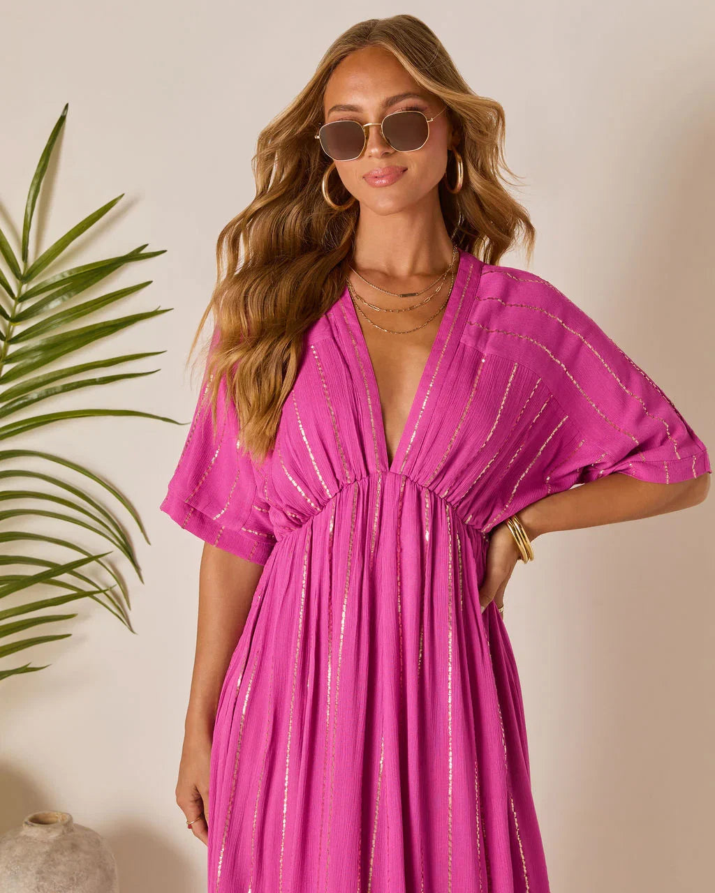 Haylee Flowy Metallic Stitch Midi Dress