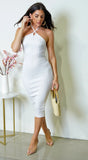 Kaya Halter Ribbed Midi Dress White