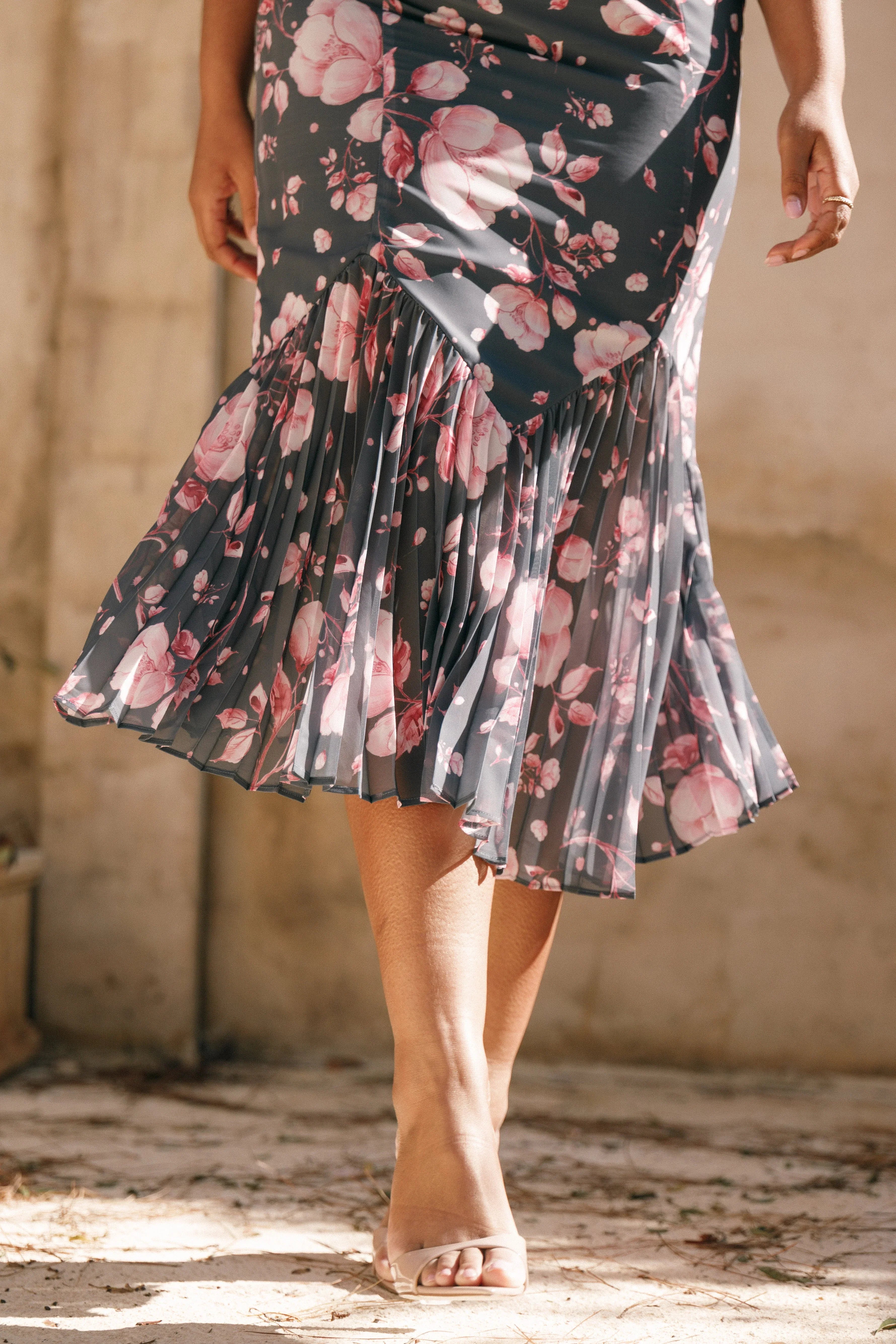 Ashton Midi Dress Steel Gray Floral