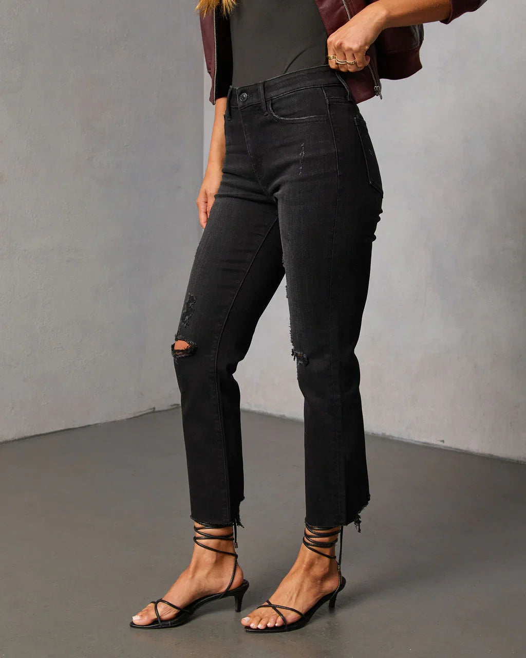 Mcguire Super Stretch High Rise Slim Leg Distressed Jeans