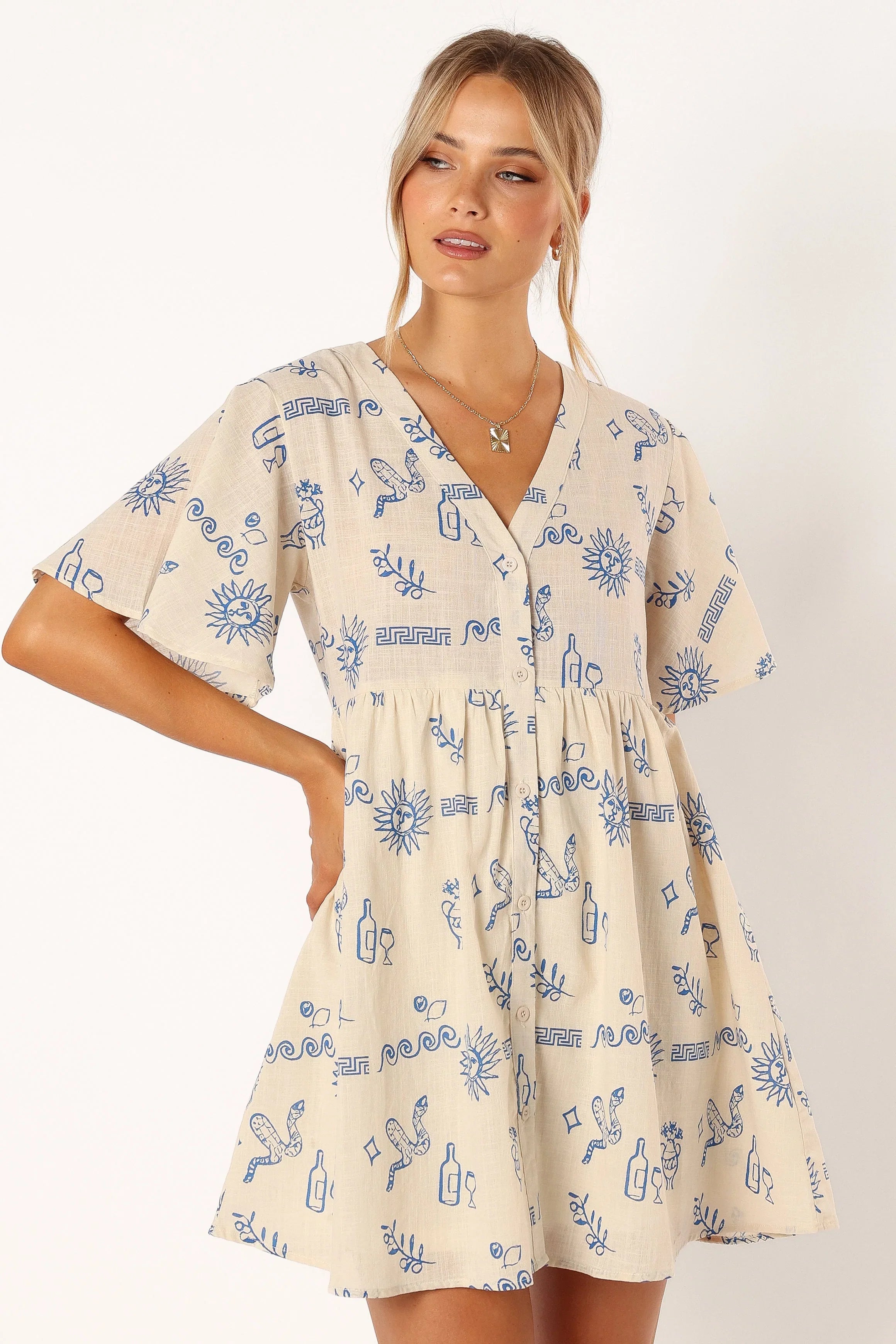 Elias Mini Dress Beige Blue
