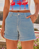 Open Waters Striped Cuffed High Rise Shorts