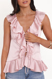 Orelia Ruffle Front Top Pink