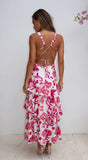 Azélie Floral Tiered Maxi Dress Pink Multi