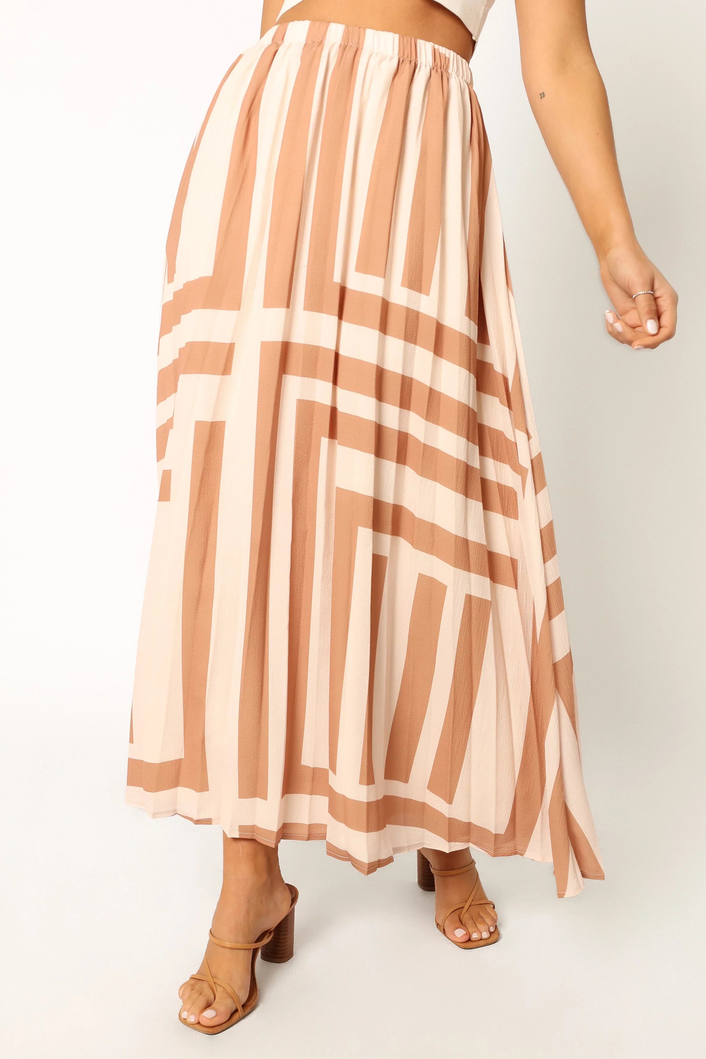 Elke Pleat Midi Skirt Tan