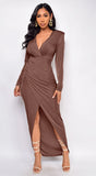 Xena Wrap Long Sleeve Maxi Dress Brown