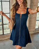Deleina Front Zip Chambray Mini Dress