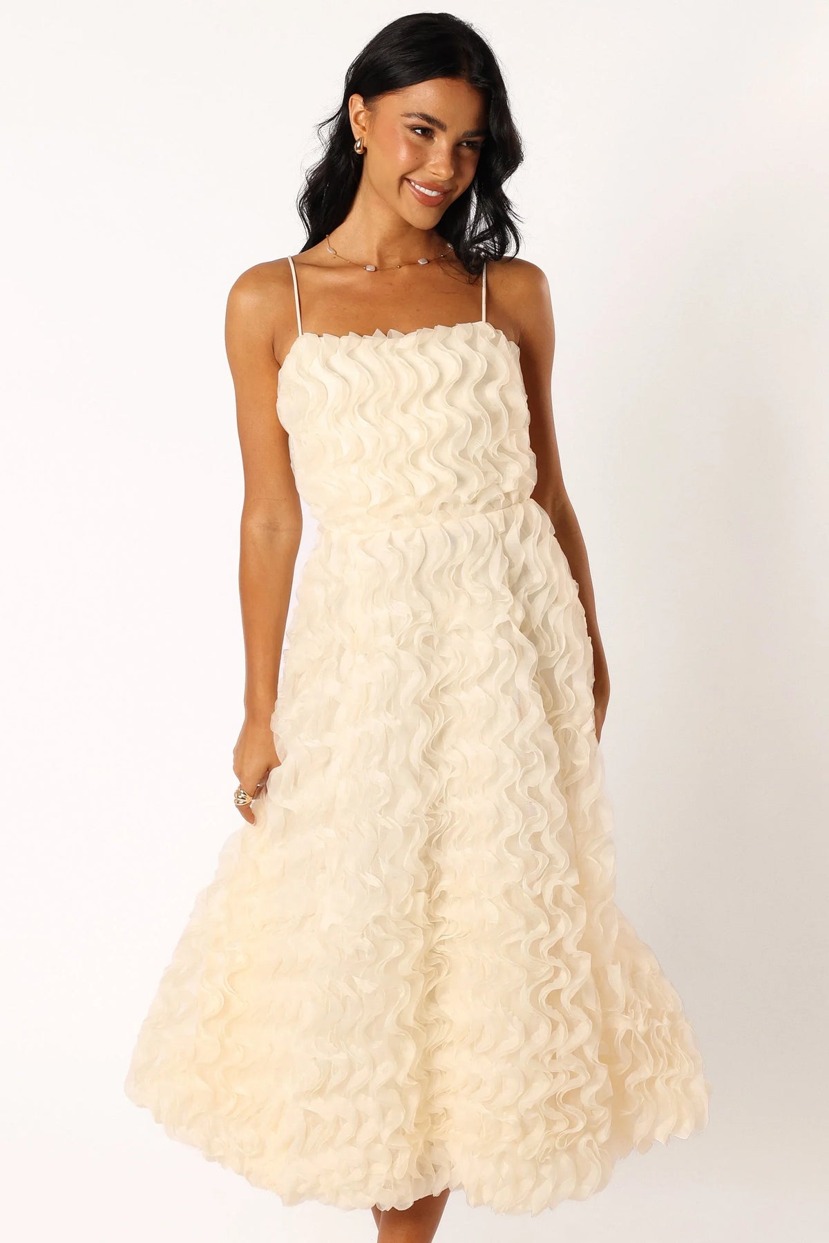 Kade Textured Midi Dress White