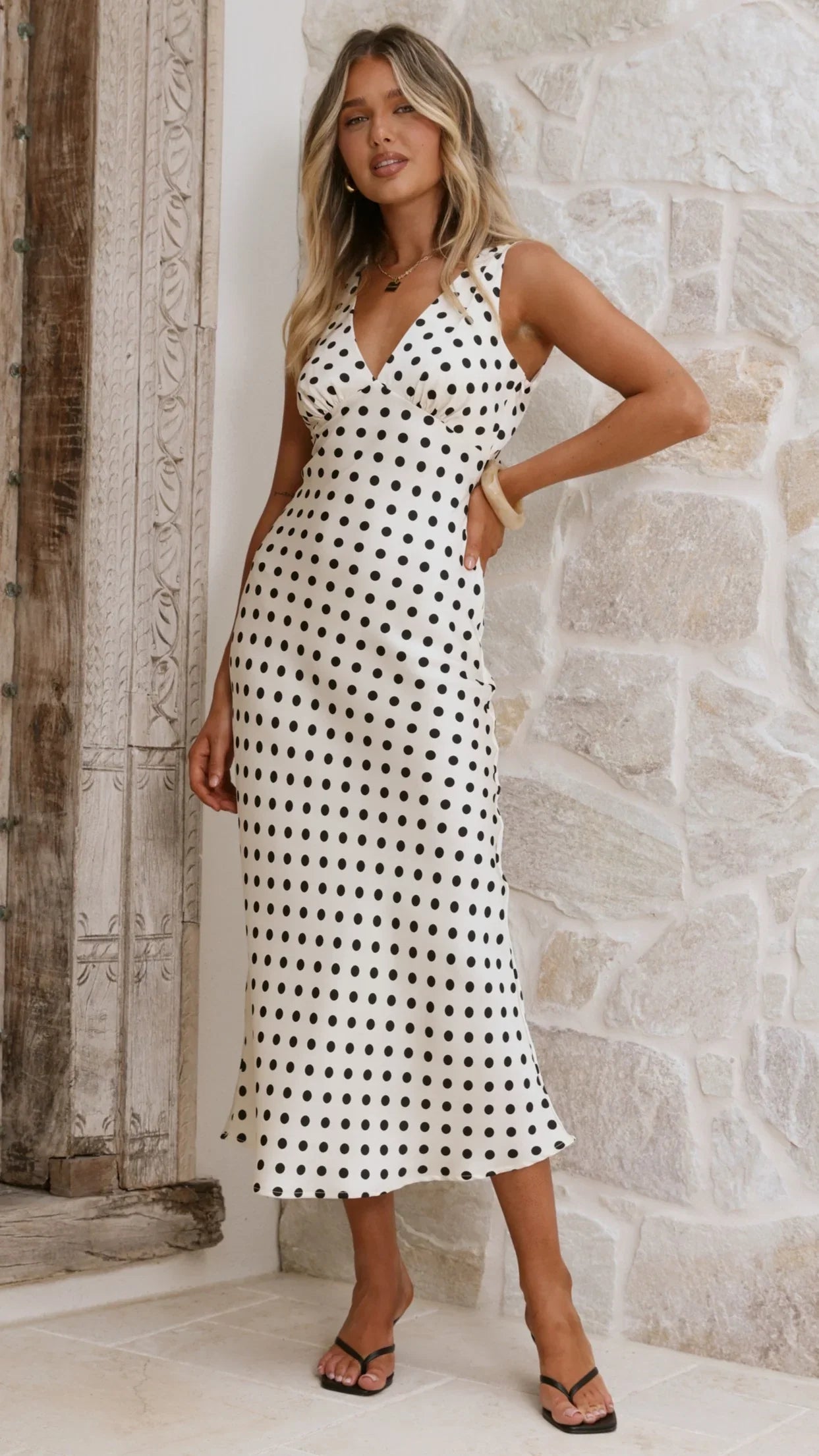 Daphne Maxi Dress Cream Polka