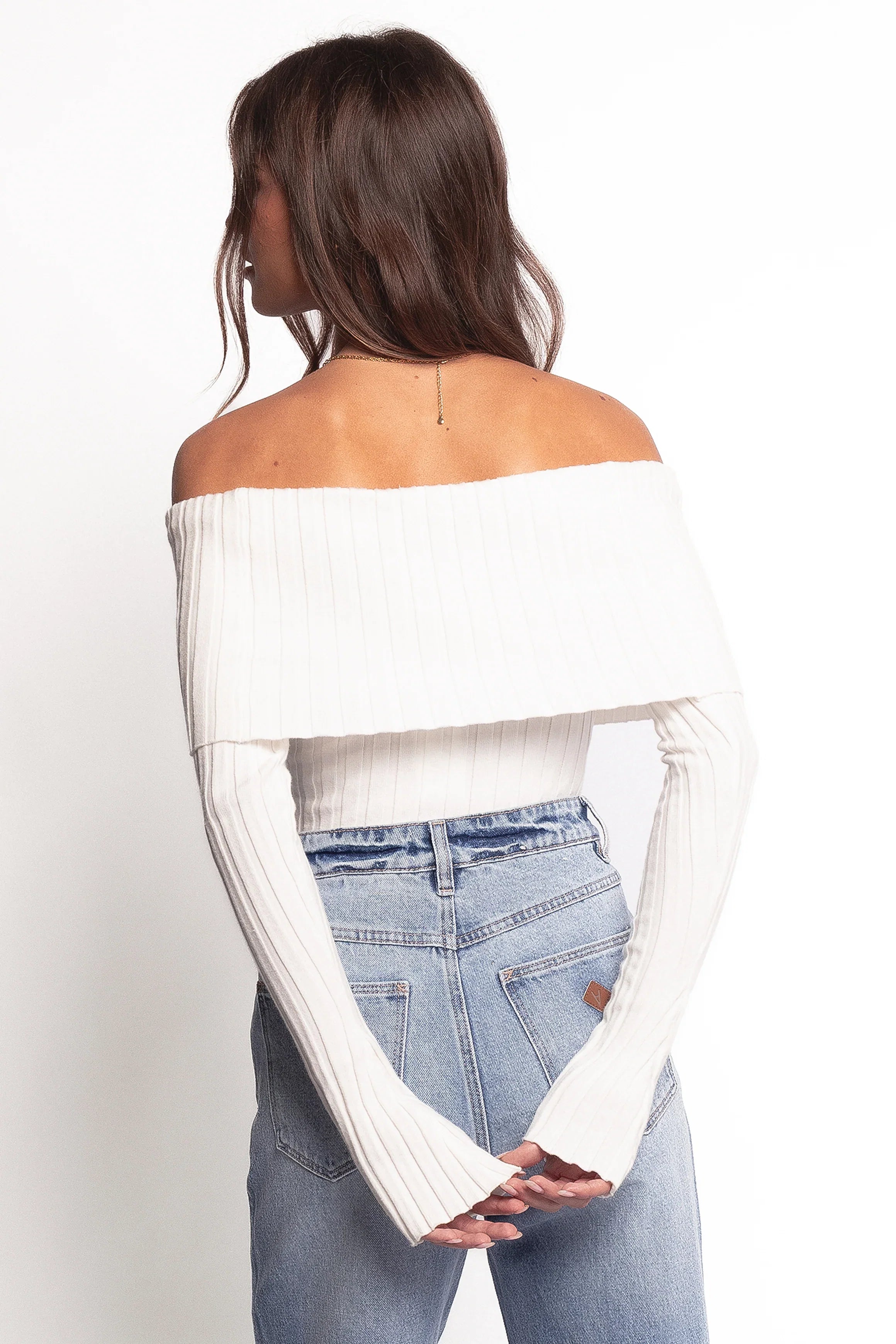 Inora Off Shoulder Knit Top White