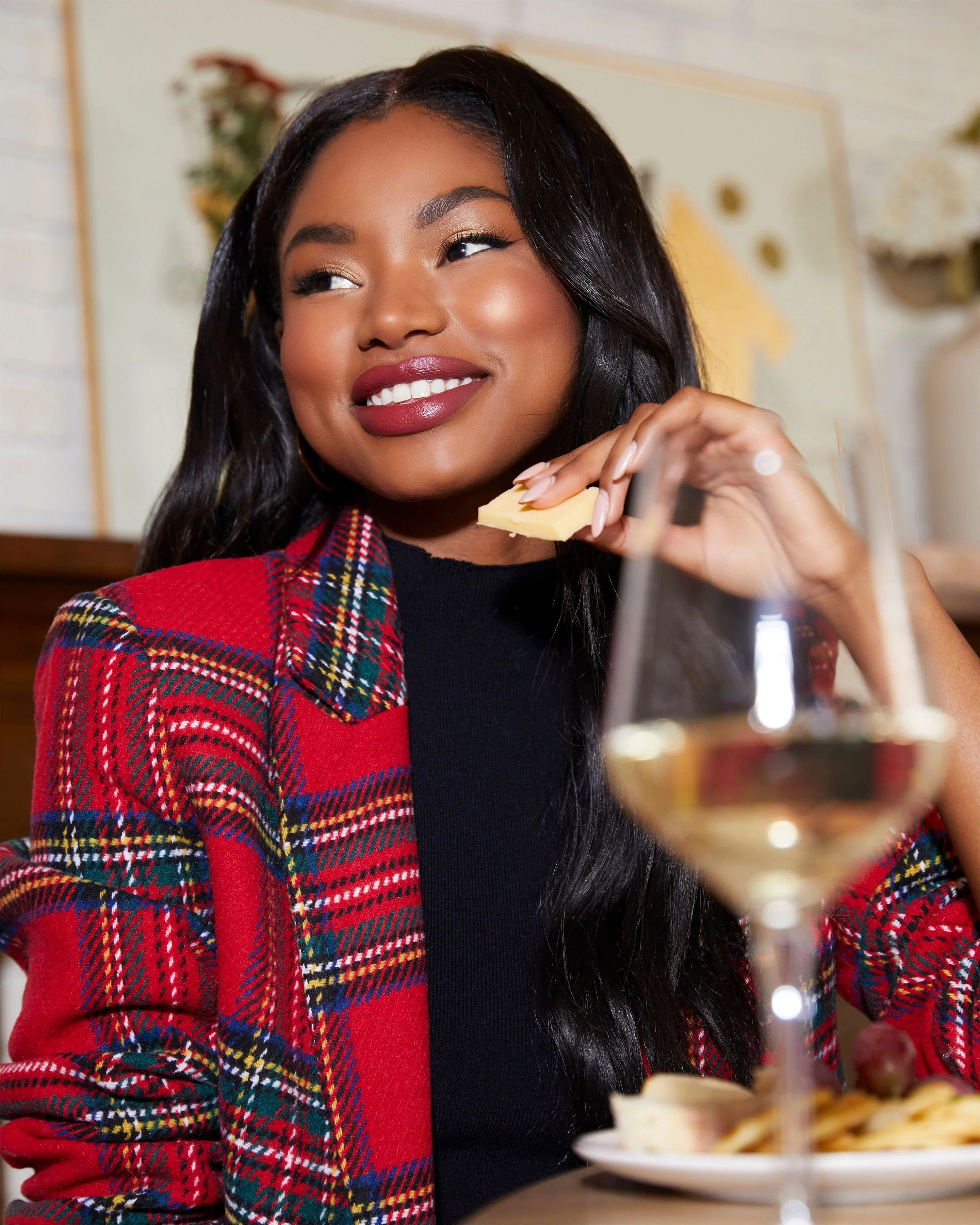 Eve Pocketed Plaid Blazer