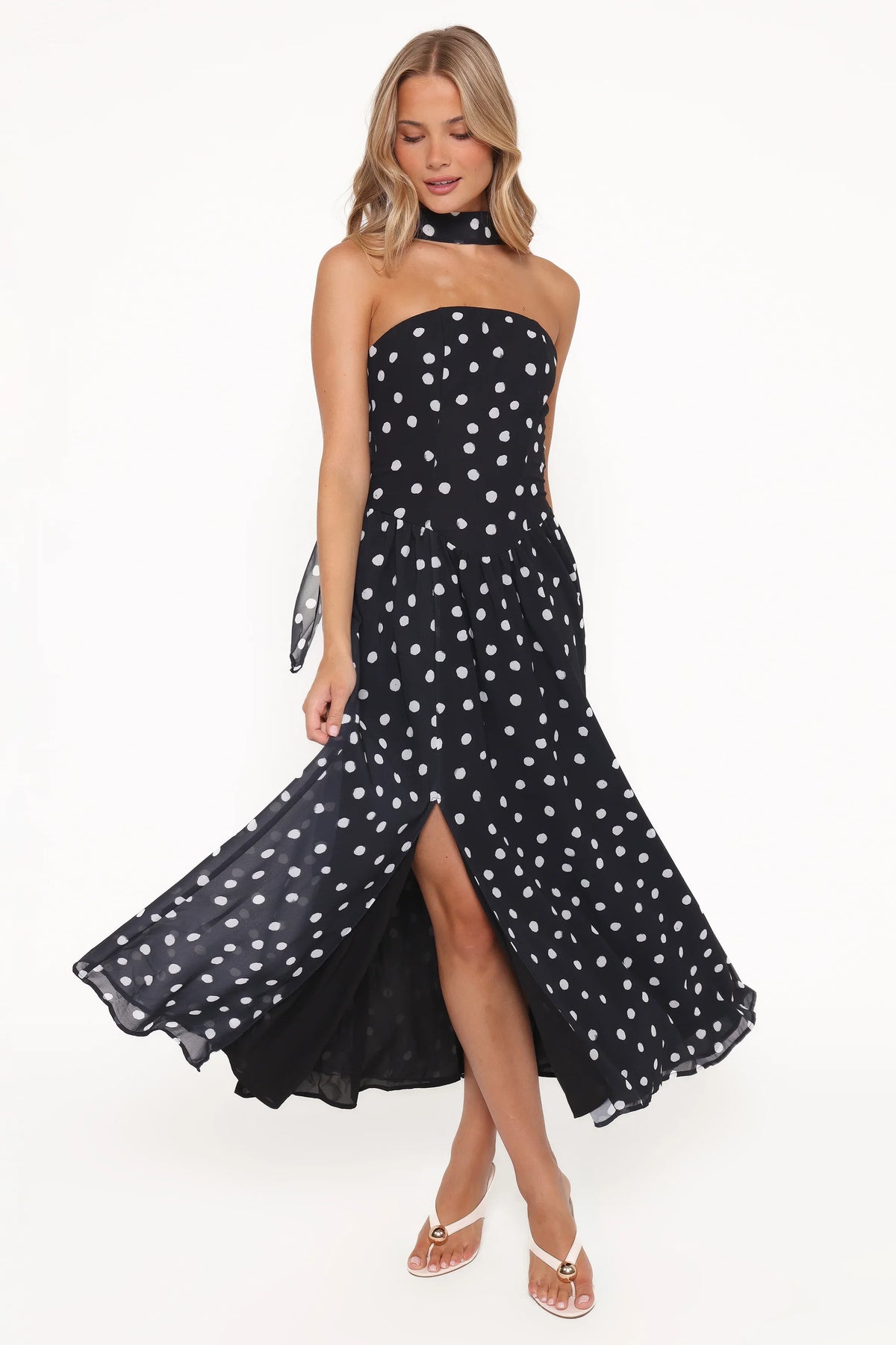 Boston Strapless Maxi Dress Black Polka Dot