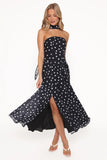 Boston Strapless Maxi Dress Black Polka Dot