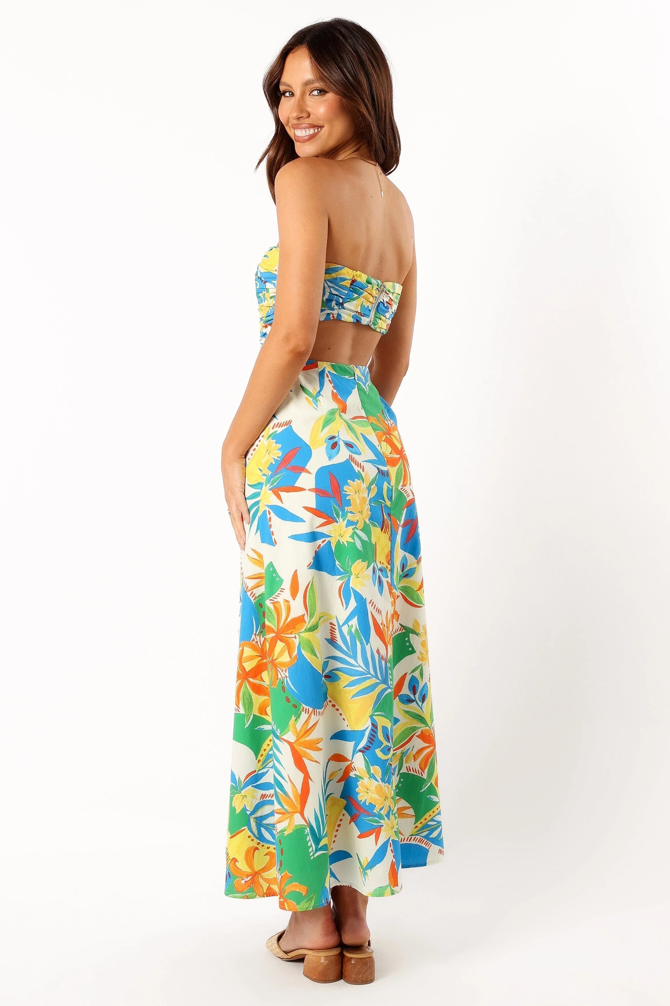 Harriet Strapless Midi Dress Malta Print