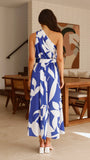 Hadas Maxi Dress Cobalt White Print