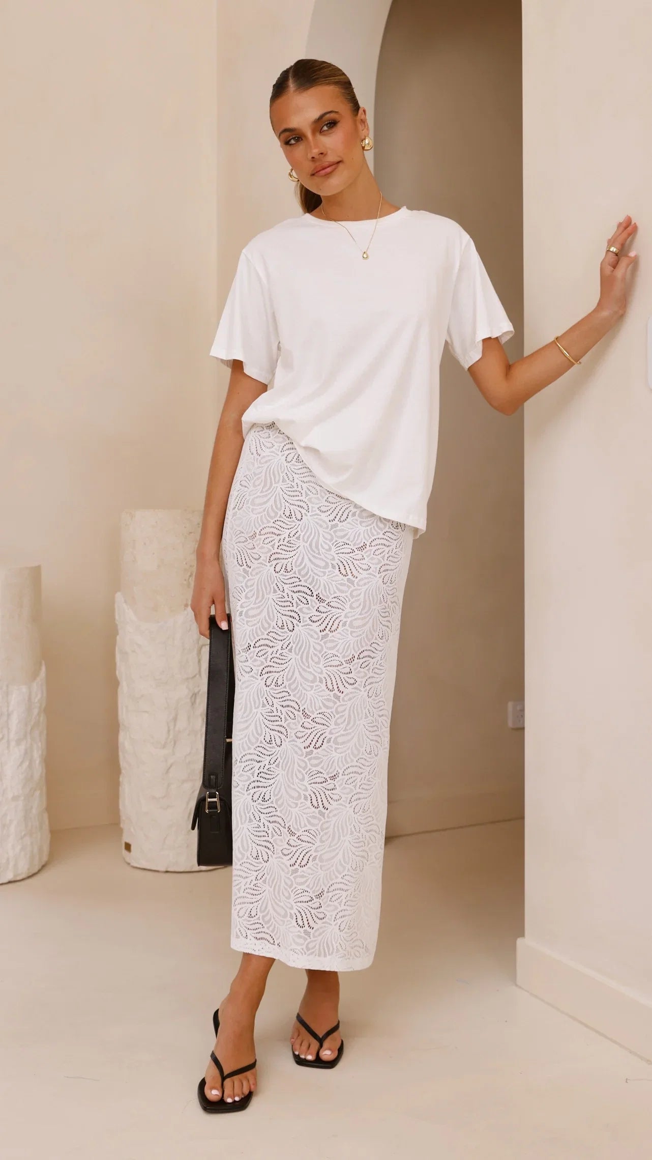 Louisa Lace Maxi Skirt White