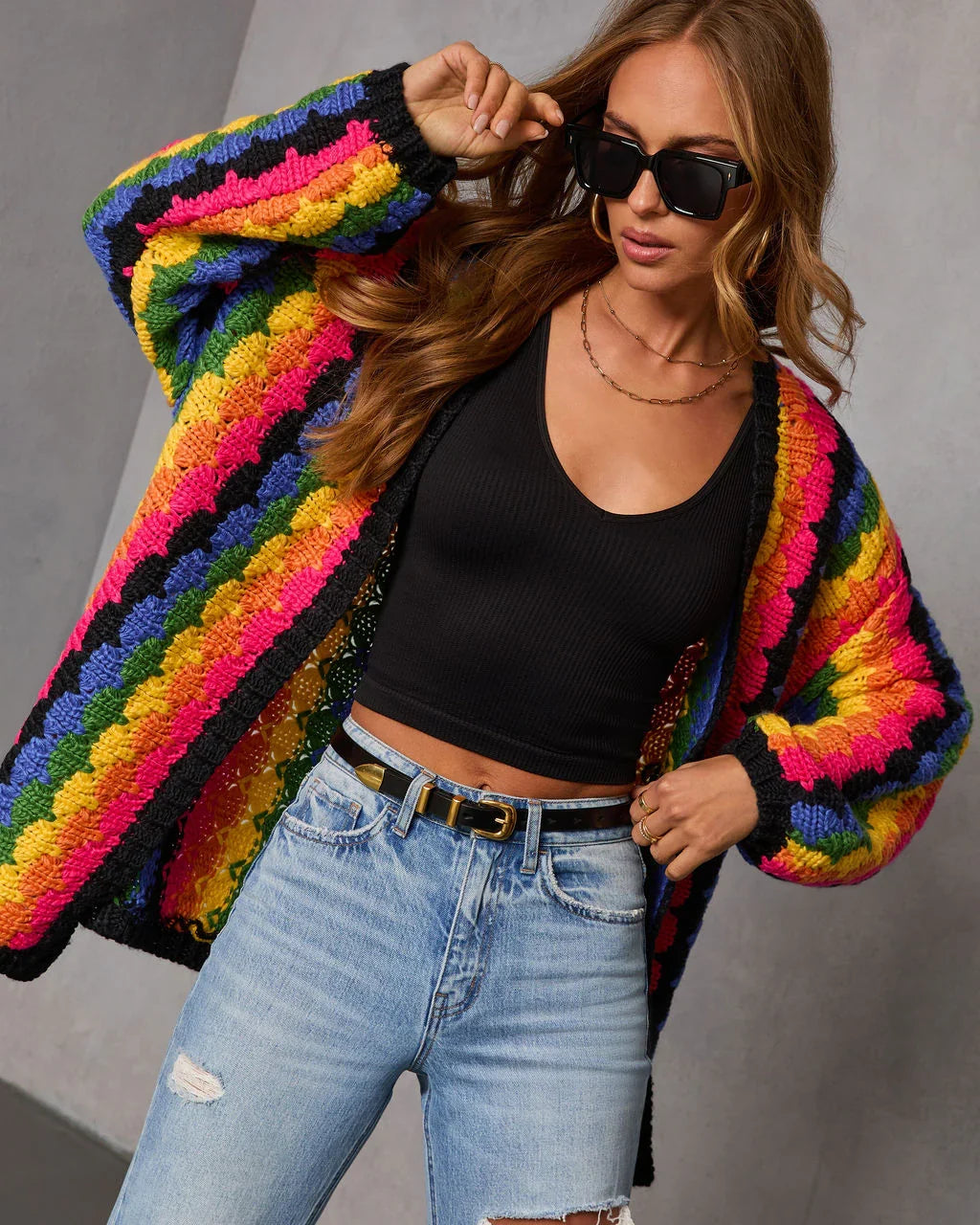 Creative Break Knit Muti Color Cardigan