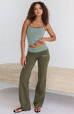 Lucky Charm Fold Over Pants Khaki Mint Stripe