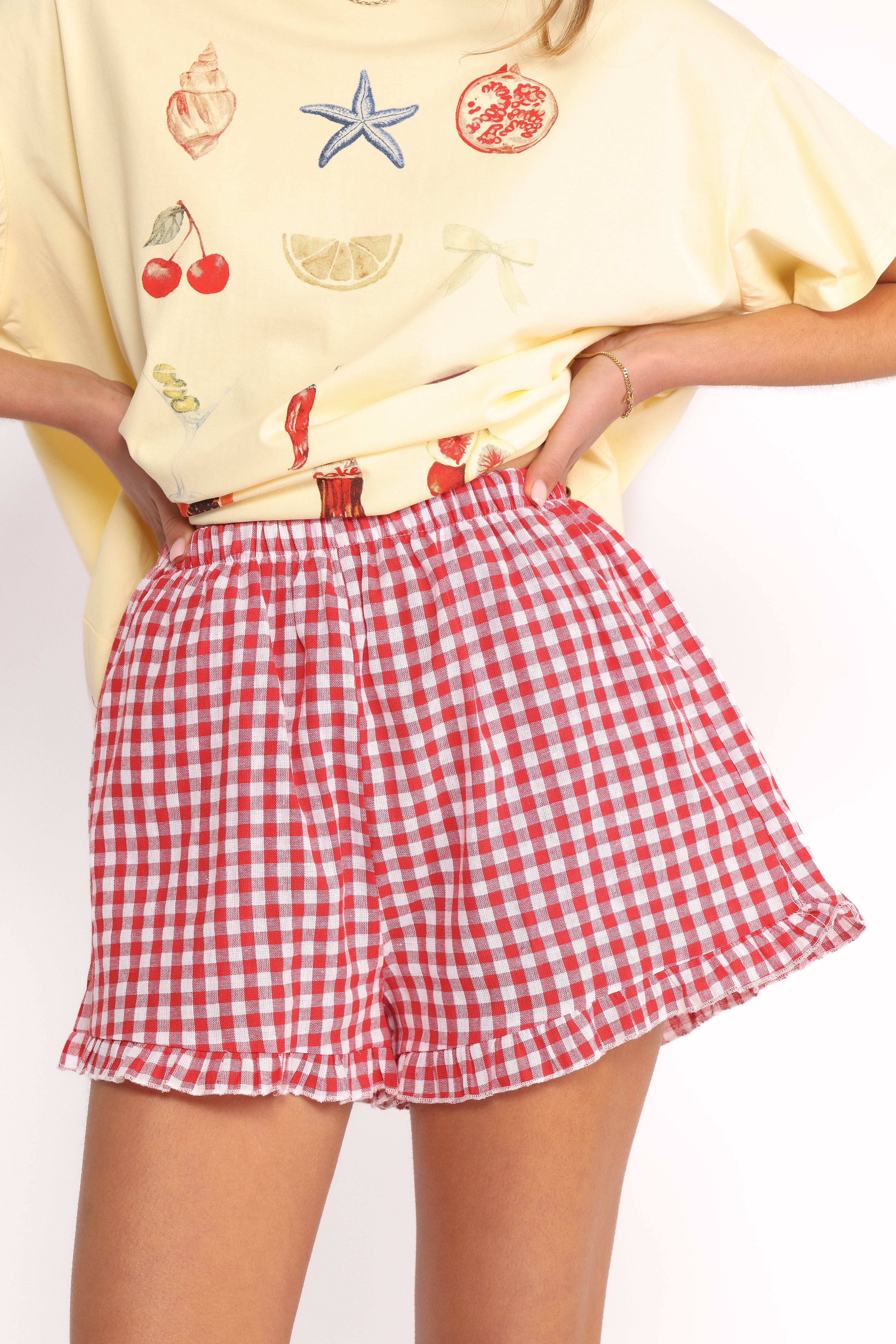 Daphne Short Set Yellow Red Gingham