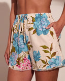 Enchanting Rose Linen Blend Floral Print High Rise Shorts