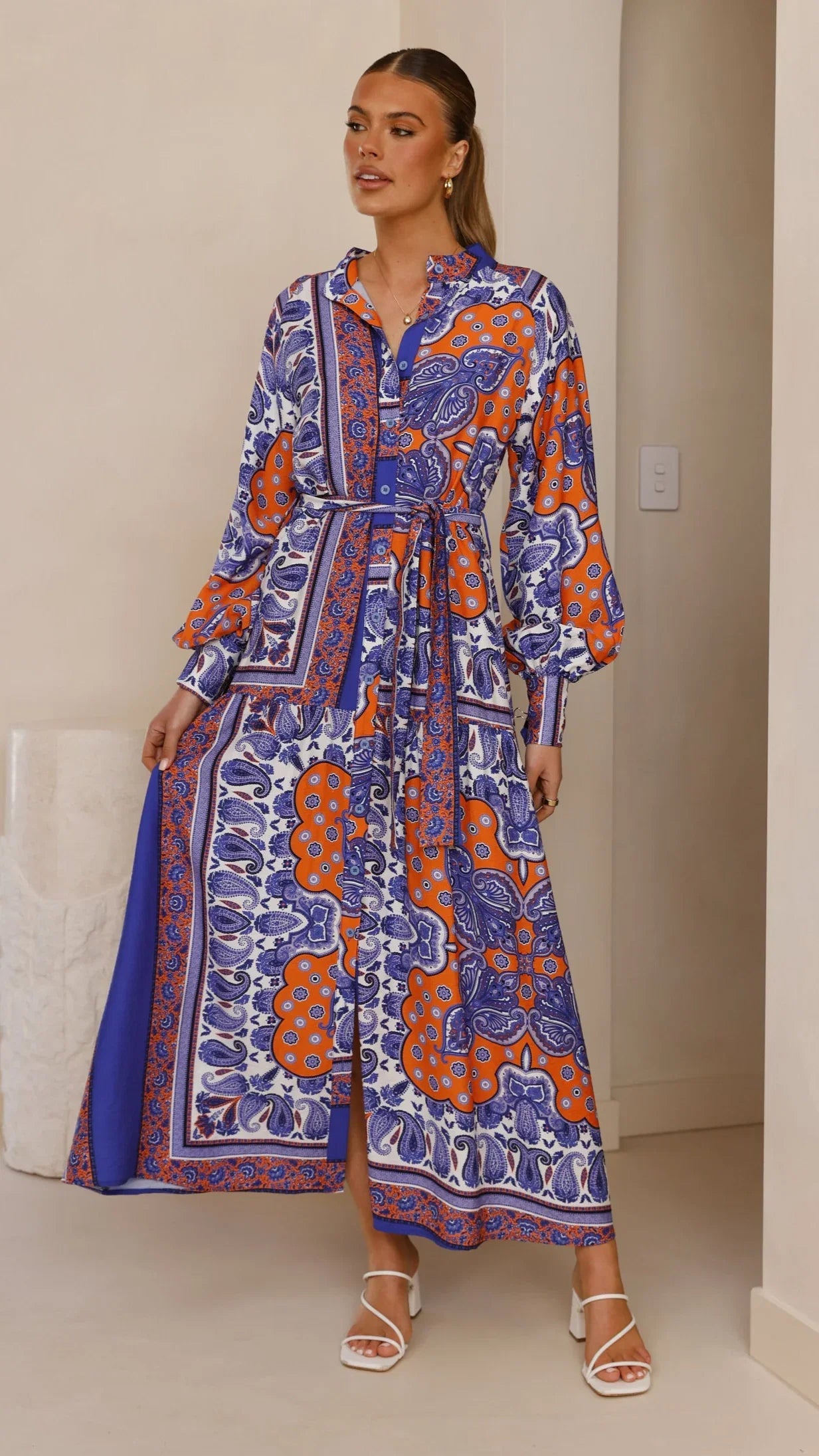 Tasha Maxi Dress Blue Orange Print