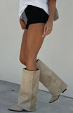Im That Girl Knee High Boots Neutral Faux Suede