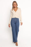Zana Ribbed Ruffle Cuff Knit Sweater Cream