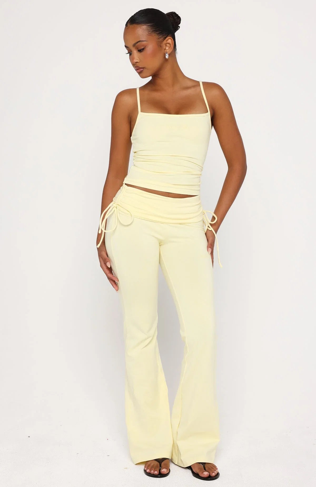 Pretty Vibes Fold Over Flare Pants Lemon