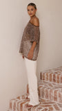 Zinnie Sequins Off Shoulder Top Mocha