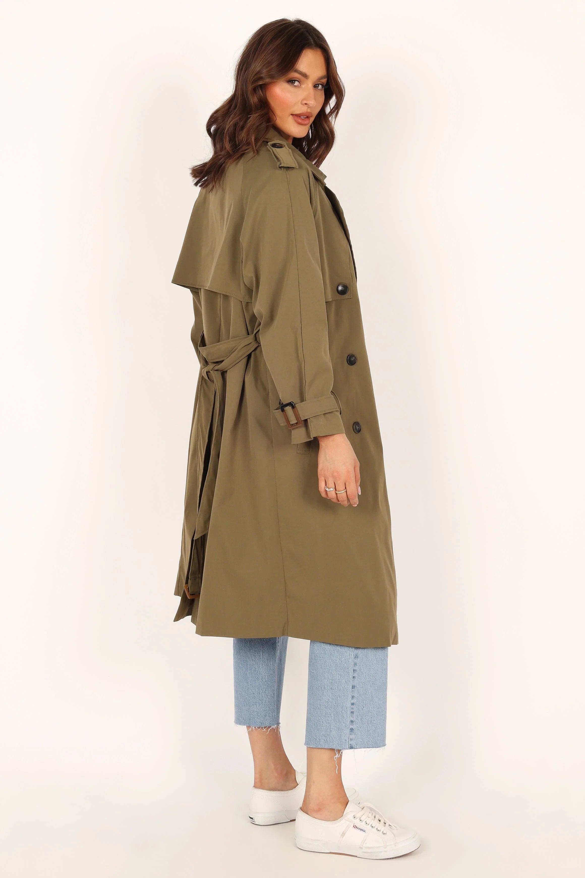 Trina Button Front Trench Coat Olive